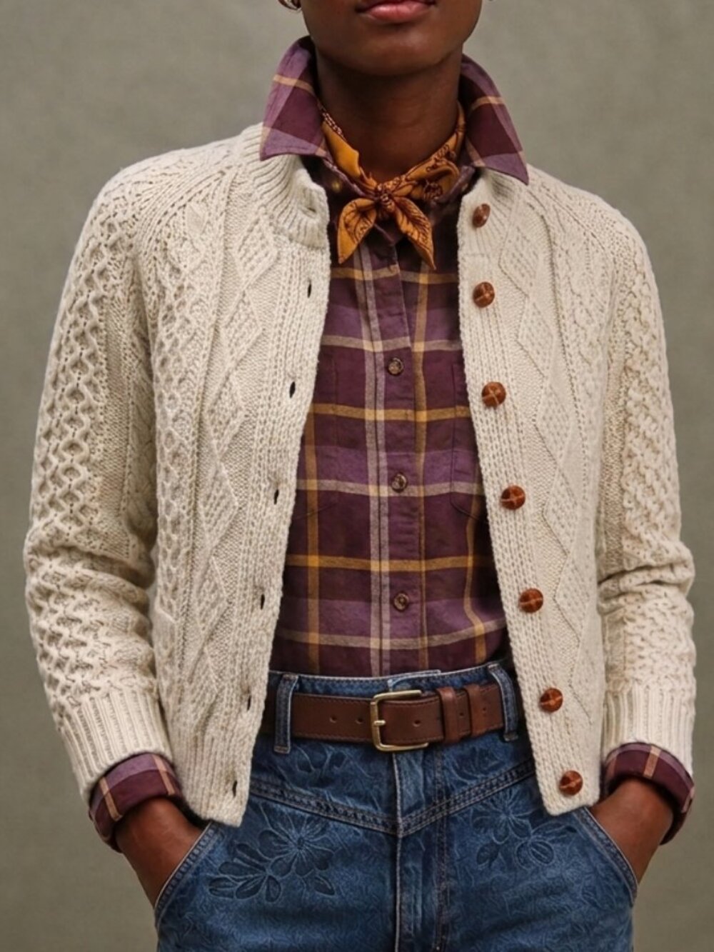 VTG John Molloy XS Irish Fisherman Aran Cable Knit Wool Cardigan Sweater Cream